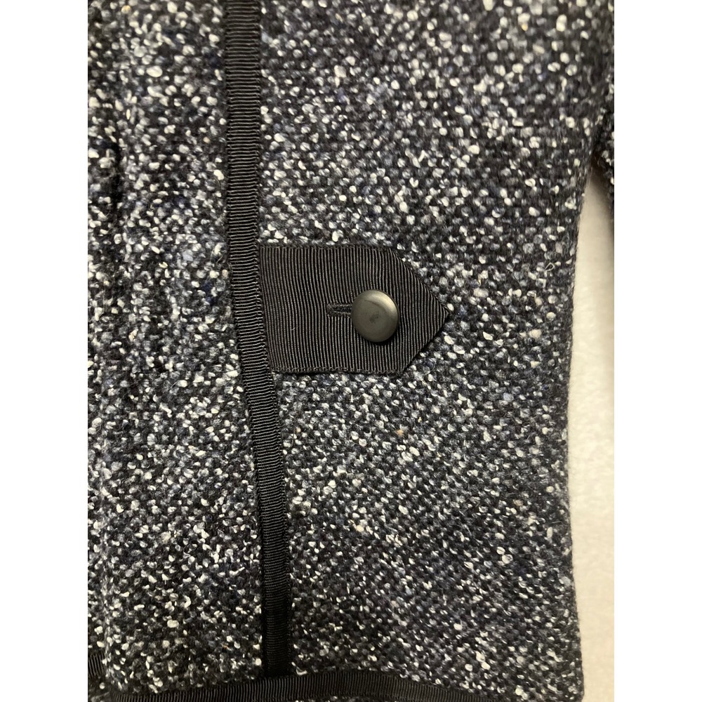 REBECCA TAYLOR Tweed Collarless Jacket Black Tweed Blazer Lace Trim Women's SZ 4 - Picture 10 of 16